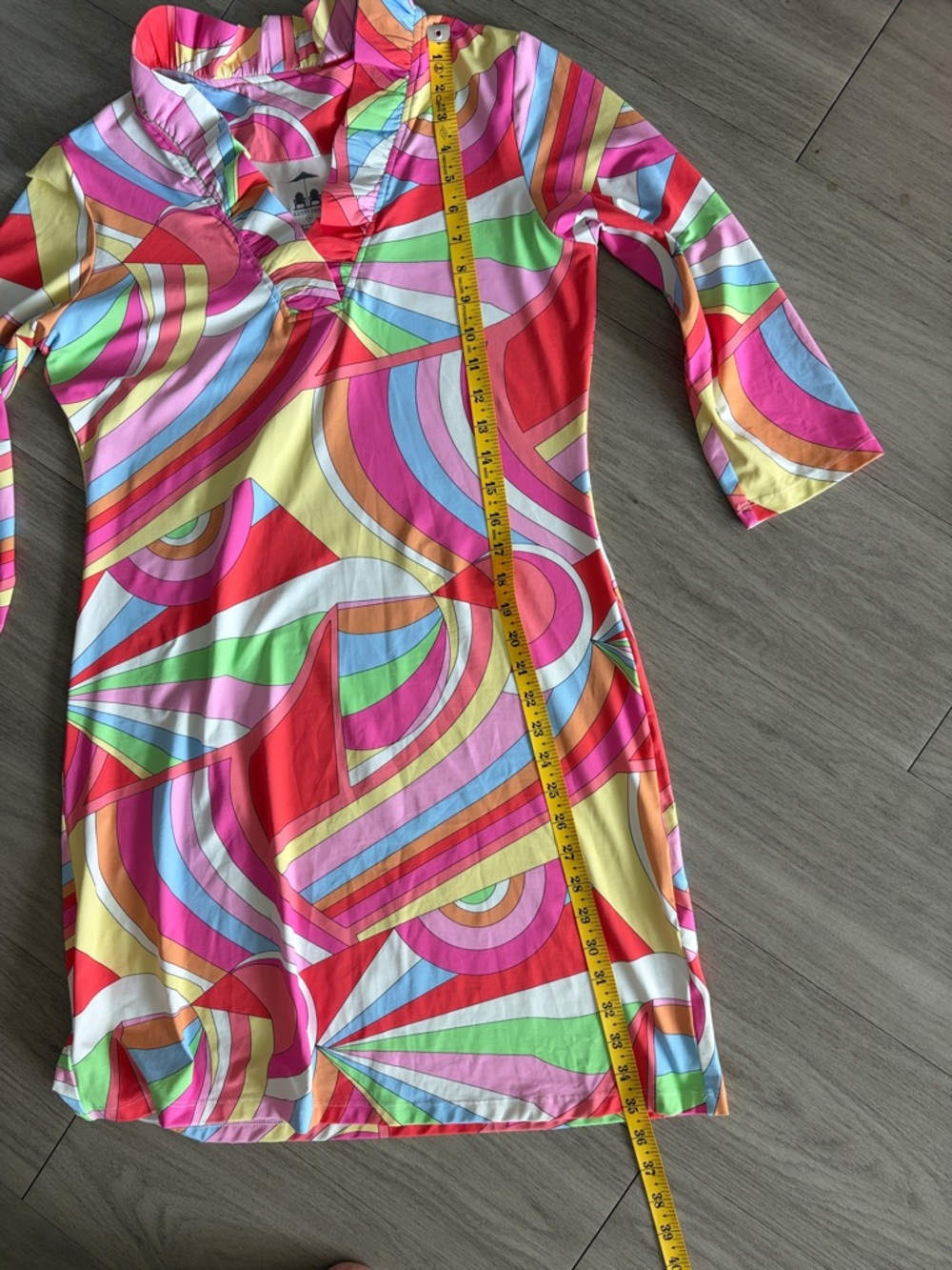 Kenny Dana - ruffle neck women’s Multicolor Swirl Print Mini Dress - Picture 8 of 9